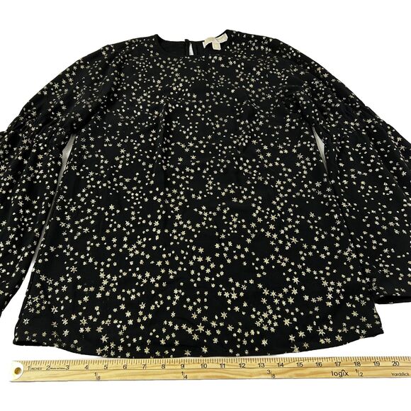 Michael Kors Black Gold Glitter Stars Flare Long Sleeve Blouse Top Shirt Xs - Picture 5 of 11